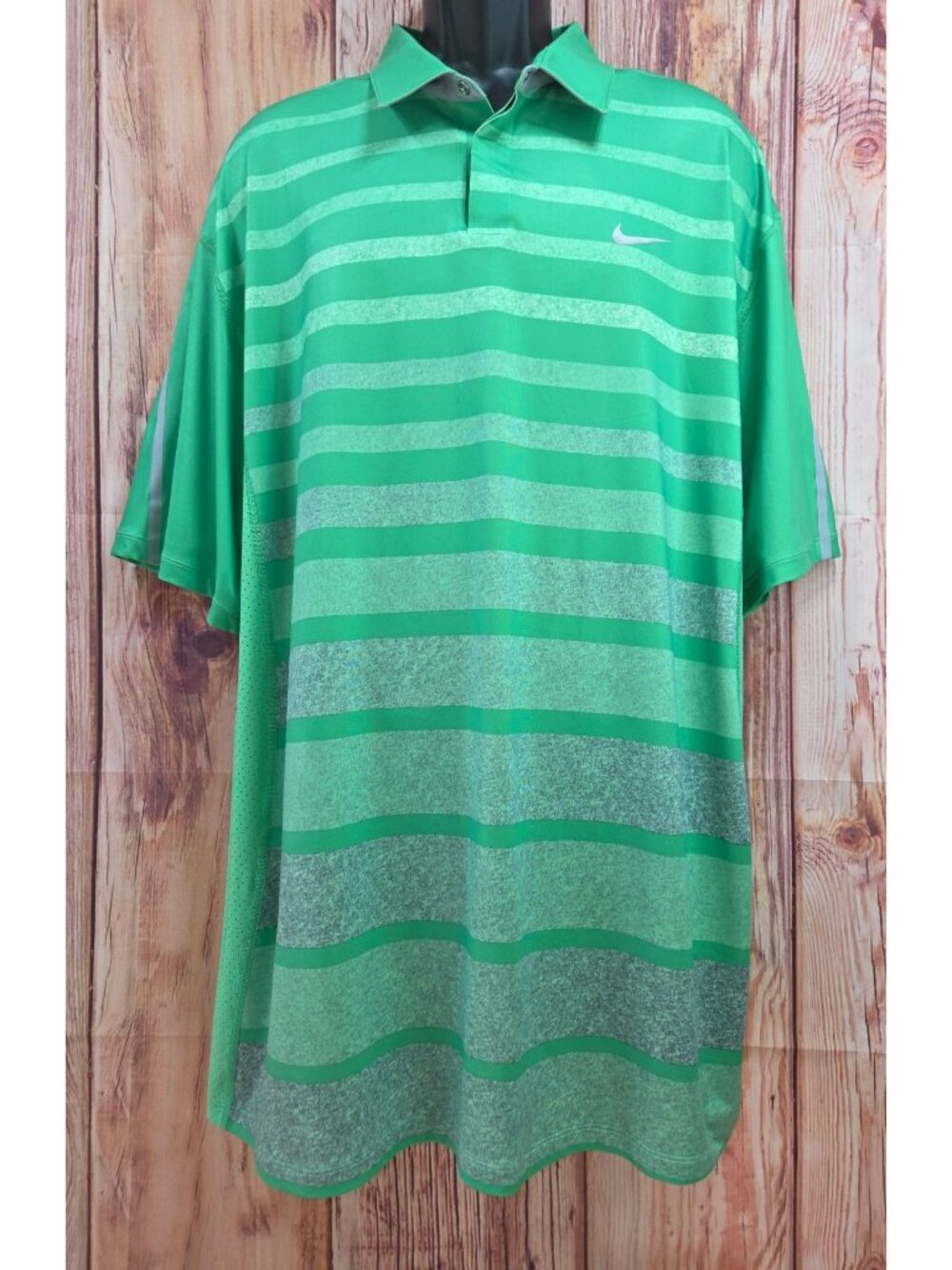 Nike Tiger Woods Collection Green Striped Dri-Fit Polo XXL